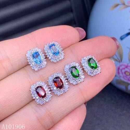 KJJEAXCMY Fine Jewelry 925 sterling silver inlaid natural garnet topaz diopside gemstone female earrings support review new luxu