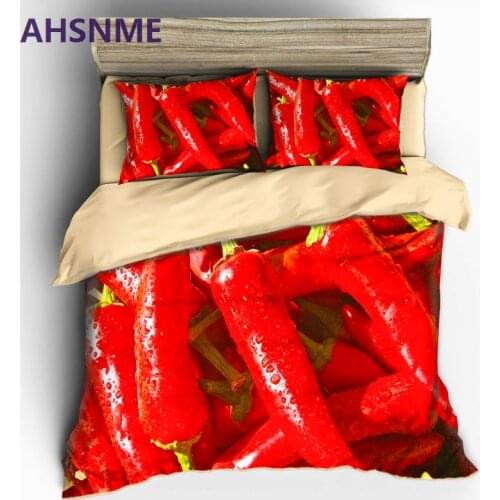 AHSNME Red Pepper 3D Bedding Sets Duvet Cover Set Flower Plant Printed 3pcs Floral Bed Cover King Size Home