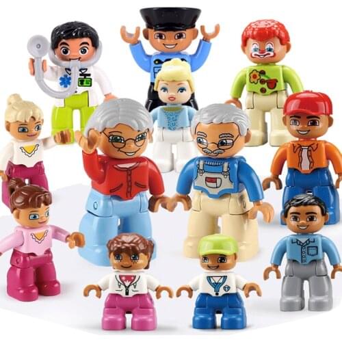 MOC DIY Big Doll Figures Firemen Baby Robber Policeman Mom Family Figures Building Blocks Bricks Assembly Toys For Children Gift