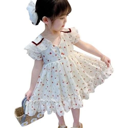 Summer Kids Dress Baby Girls Sweet Love Dress Fashion Large Lapel Cute Desses 1 2 3 4 5 7 Year Toddler Children Casual Clothing