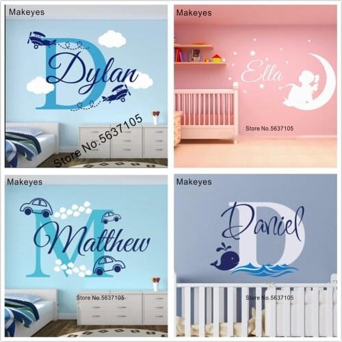 Makeyes Personalized Name Baby Wall Sticker Kids Bedroom Wall Decor Art Gift Custom Names Boys Girls Wall Decals Cute Sweet Q572