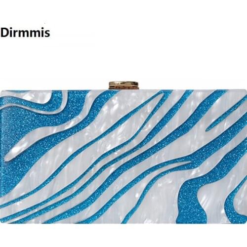 New Fashion Accessory Women Stripe Bag Acrylic Blue Sequin Dinner Handbag Woman Wedding EveningBag Trendy Party Box Clutch Purse
