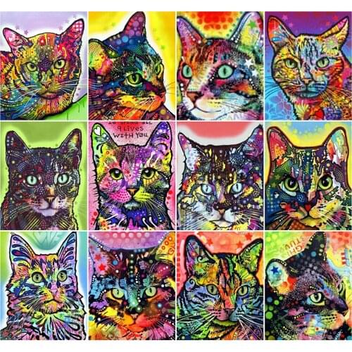 AZQSD Oil Painting By Numbers Animal Home Bedroom Wall Artwork 40x50cm DIY Pictures By Numbers Cat Abstract Art Handpainted Gift