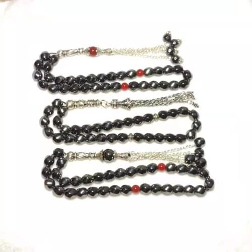Natural Degaussing Hematite Stone 8mm*8mm Muslim 33 Worry Beads Islamic meditation payer Beads For Women and Men Great Gifts