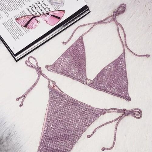 New Shiny Glitter Sparkling Bikini Women Swimwear 2021 Female Swimsuit Two-pieces Bikini set Halter Bather Bathing Suit