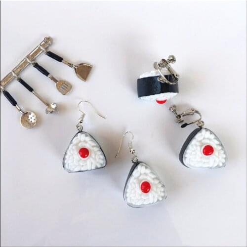 Creative Fun Simulated Food Cute Mini Sushi Earring Bento Food Dangle Earrings Without Piecing For Women Girls Daily Jewelry
