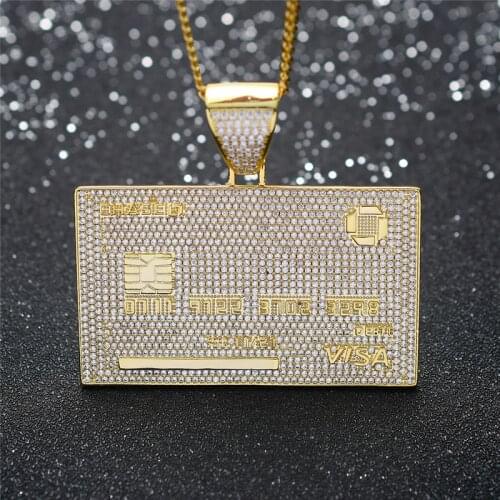 Iced Out Credit VISA Card Pendant Necklace Micro Pave AAA Cubic Zirconia Hip Hop Jewelry With 24inches Link Chain For Gift