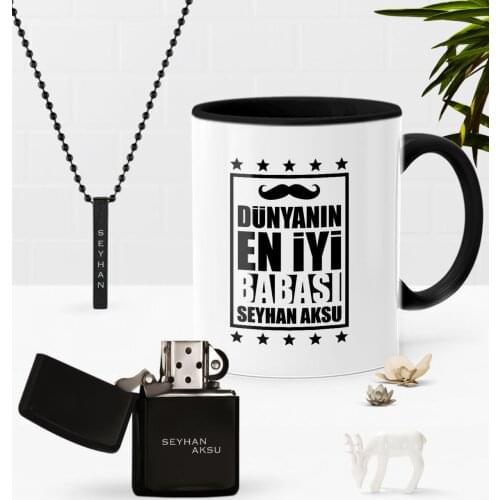 Personalized World Best Father Black Mug Gasoline Lighter Pendant Seti-5