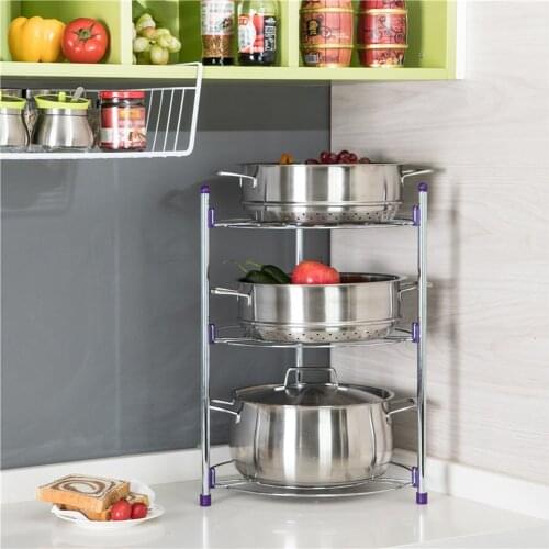 Kitchen Pot Rack Crock Pot Shelf Chrome-Plated 3 Tier Round Shelf Storage Tower Crock Pot Heat Insulation Pot Holder