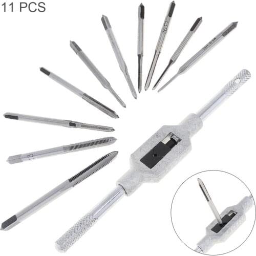 11pcs/lot Portable Hand Tap & Die Set with High Speed Steel M1-M3.5 Taps and Tap Twisted Handle for DIY Repair Woodworking