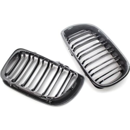 Carbon Fiber Style Double Slat Front Kidney Grill For BMW E46 3 Series 4D 02-05