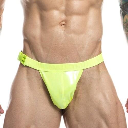 Sexy Men Lingerie Briefs Jockstrap Shiny Faux Leather Underwear Buttons Underpants Erotic Nightwear String Patry Cubwear Panties