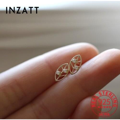 INZATT Real 925 Sterling Silver Zircon Hollow Leaves 14K Gold Stud Earrings For Women Cute Fine Jewelry Piercing Drop Shipping