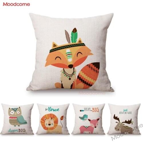 Cute Forest Animals Owl Raccoon Fox Bear Baby Cartoon Art Sofa Throw Pillow Case Lovely Woodland Animal Children Cushion Cover