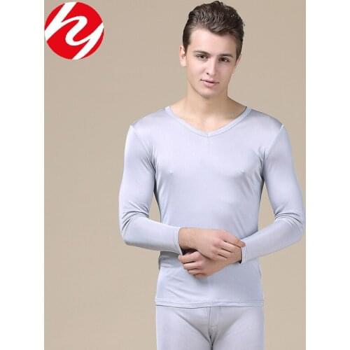 Real silk knitting Thin Long Johns For men Thermal Underwear Set Warm Thermo Lingerie Thermal Pajamas Suit Winter Top Pants Suit