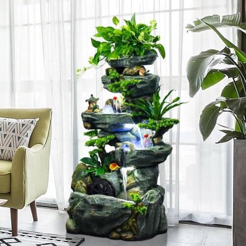 TT Large Floor Rockery Fountain Waterscape Living Room Fengshui Wheel Humidifier Spray Water Decoration