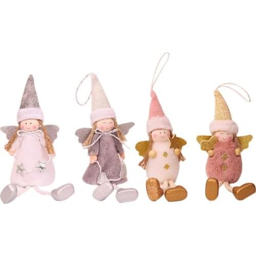 New 4Pcs Christmas Ornaments Lovely Plush Doll Angel Girl Hanging Pendant Christmas Tree Decor Xmas Decoration New Year Gift
