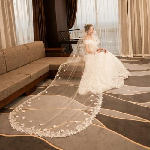 Up.Sky 3M One Layer Lace Edge Ivory Cathedral Wedding Veil Long Bridal Veil Cheap Wedding Accessories Veu de Noiva