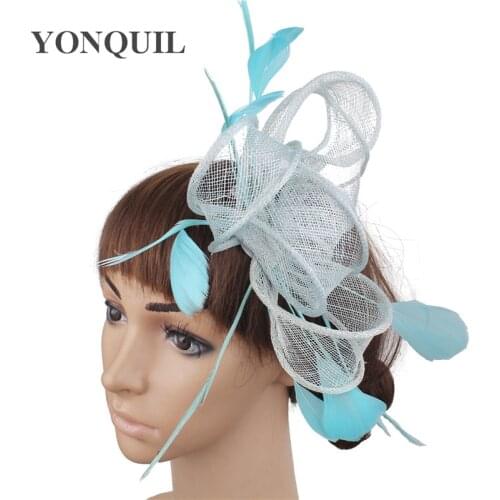 Gorgeous Women Wedding Headwear Sinaamy Mesh Fascinator Hat With Hair Clip Fancy Feather Hair Accessories Cocktail Headdress