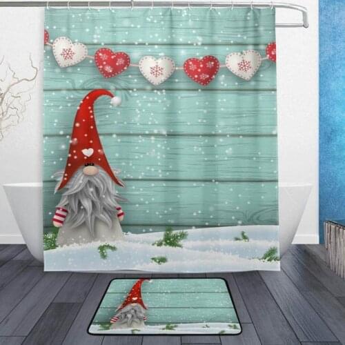 Shower Curtain Waterproof Christmas Gift Box Shower Curtain Set 3D Christmas Gnome Snowflake With Hook Bathroom Decor 71*71Inch