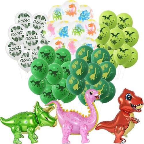Dino Birthday Balloons Green Number Foil Balloon Dinosaur Jungle Wild Animals Party Latex Balloons Kids Baby Shower Decor Globos