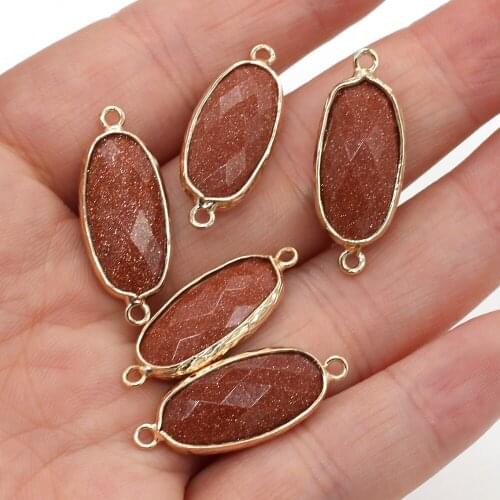 2pcs Natural Stone Charms Connectors Pendants Gold Sand Stone Double Hole Jewelry Making DIY Women Necklace Bracelets 11x27mm