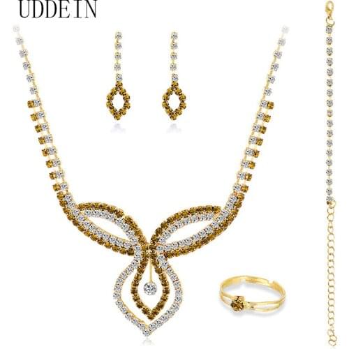 UDDEIN Bridal Wedding Jewelry Choker Necklaces Bracelet Earrings Ring Sets For Women Nigerian Indian Jewelry Sets