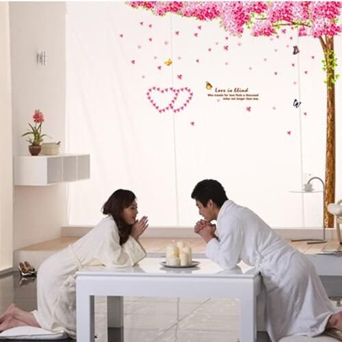 1 set 87*98 Inch Pink Romantic Sakura Removable PVC Wall Stickers Living Room Art Wall Decoration
