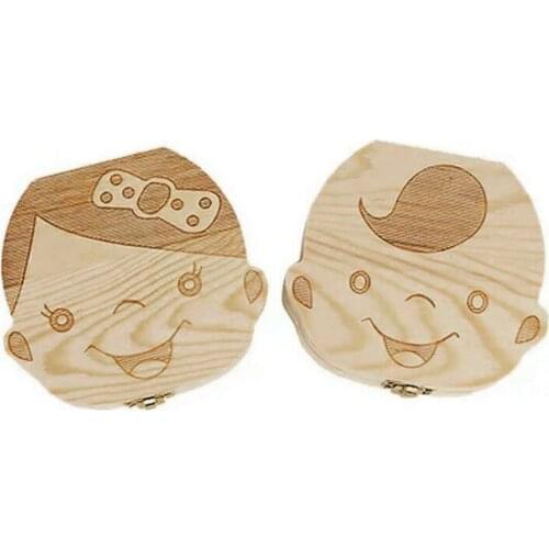 English Baby Fallen Tooth Box Wood Box FrenchText Baby Boy Girl Wood Case Save Milk Teeth Collection Organizer New Sale
