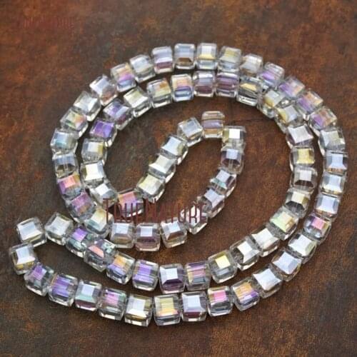 10Strand Wholesale Glass Crystal Loose Beads White Shimmer Faceted Square Loose Beads 10mm BE13713
