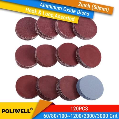 120PCS 2 Inch 50mm Sanding Disc 60-3000 Grit Round Aluminum Oxide Sanding Paper Hook&Loop Sandpaper Disc Kit Abrasive Tools