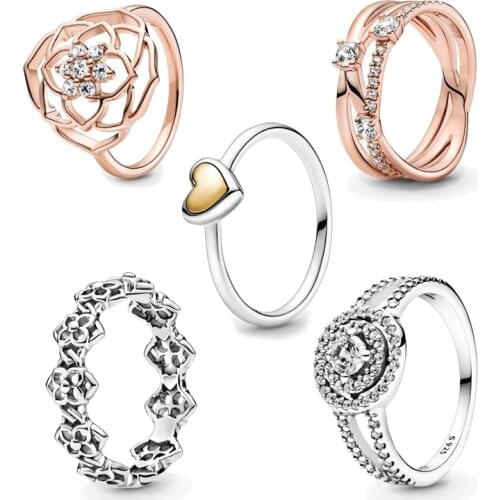 2021 New Free shipping 925 Sterling Silver Sparkling Halo Triple Band Rose Flower Rings For Women Original DIY Jewelry S925