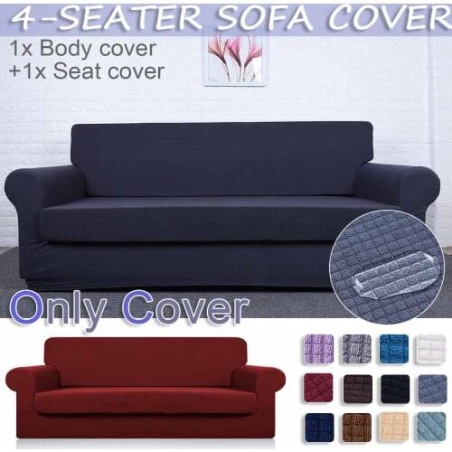2in1 4-Seat Elastic Slipcovers Waterproof Solid Color Stretch Sofa Cover for Living Room Full Couch Cover Body cover +Seat cover