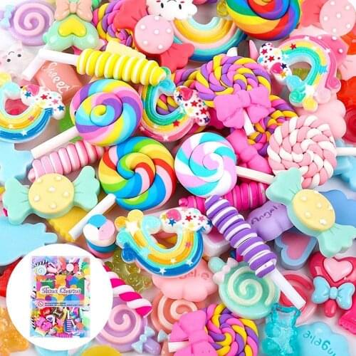 30pcs Mixed Polymer Clay Resin Candy Lollipop Figurines DIY Craft Kids Food Toys Phone Shell Patch Arts Accessories Materials