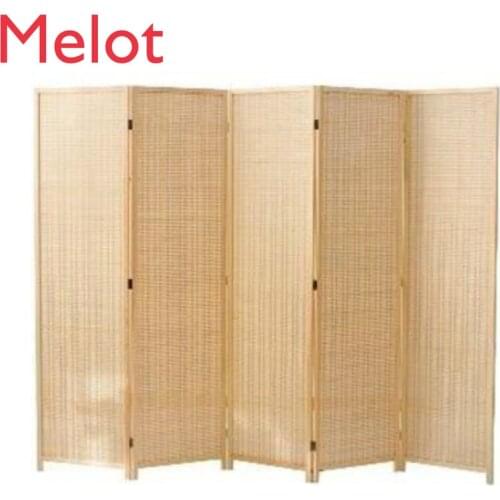Bamboo 4 Panel Folding Room Divider Screen w/ Removable Storage Shelves Hinged Privacy Screen Portable Folding Room Divider