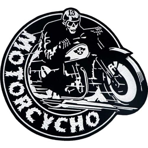 LARGE SKULL MOTORCYCHO Embroidered Applique Sewing Label punk biker Patches Clothes Stickers Apparel Accessories Badge