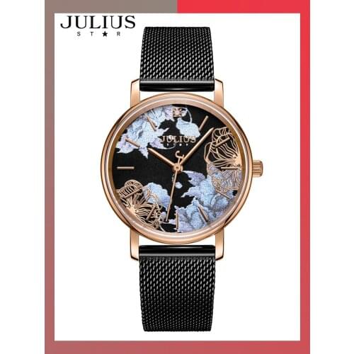 Julius Womens Watch Sapphire Luxury Real Diamond Hours Stainless Steel Bracelet Flower Japan Quartz Girls Birthday Gift Box