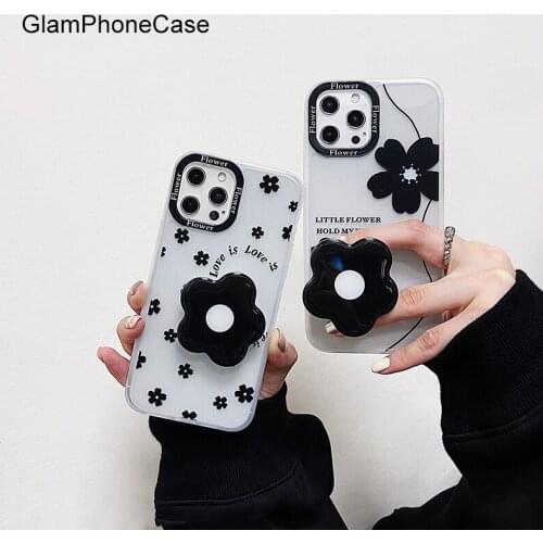 GlamPhoneCase tpu Black white flower bracket Phone Case For iPhone12Pro/max 11Pro/Max XS Max XR Soft Silicone Cover For iPhone11