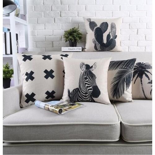 Tropical Style Black And White Geometric Printed Cushion Cover Decorative Sofa Throw Pillow Car Chair Home Decor Pillow Case