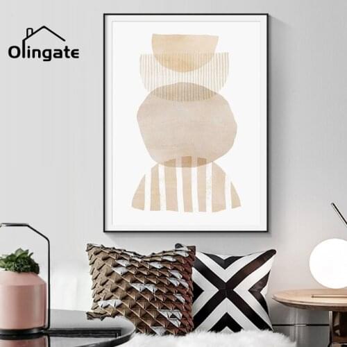 Geometry Canvas Painting Abstract Moon Beige Gray Neutral Color Poster Wall Pictures Boho Wall Art Print for Living Room Decor