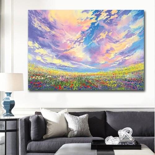 GOODECOR Abstract Landscape Canvas Art on The Wall Colorful Cloud Poster Print for Living Room Flowers Picture Canvas Painting