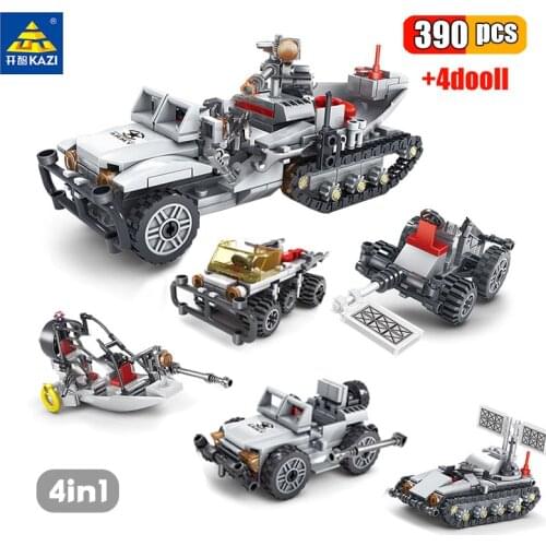 KAIZI 390Pcs Military Field Force 4in1 Building Blocks Set Weapon WW2 Tank Army Figure City Educational Bricks Toys For Children