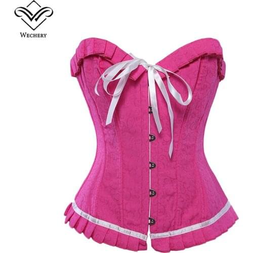 Wechery Steampunk Corset Sexy Pink Gothic Clothing Bow Push Up Corsets Lace up korset Corsage Slimming Waist Trainer Bustiers