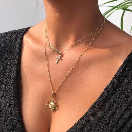 Lalynnly Rhinestone Choker Necklaces Cross Pendant Necklace For Women Girls Bohemian Necklace Summer Trendy Jewelry Bijoux N7530