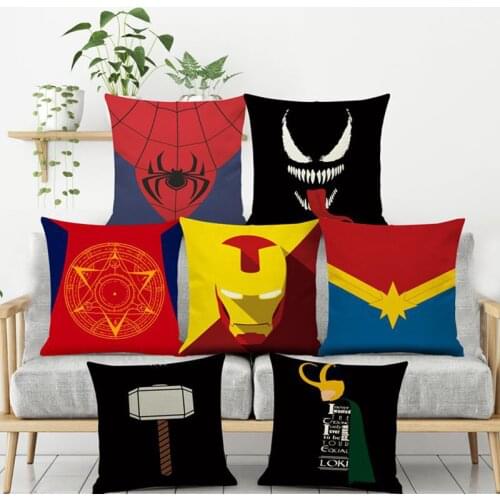 Marvel Avengers Iron Man Captain America Deadpool Linen Pillow case Cushion Cover for Sofa Home Decor Cartoon Pillowcase 45x45cm