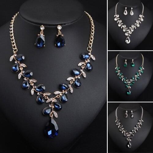 Fashion Indian Bridal Earrings Necklace Earrings Jewellery Dubai Luxury Crystal Wedding Jewelry Sets Womens Costume Jewelry Set