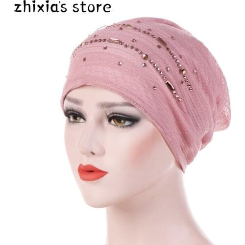 Muslim Women Stretch Braid Cross Whip Bead Cross Silk Turban Hat Scarf Beanie Caps Hijab Headwear Head Wrap Hair Accesories