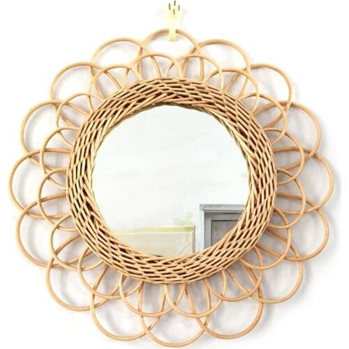 Natural Rattan Innovative Art Decorative Makeup Mirror Dressing Wall Hanging