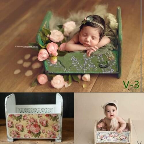 Newborn Photography Props Retro Wooden Box Vintage Flower Bed Baby Shoot Studio Accessories Baby Photo Props Do Old Style
