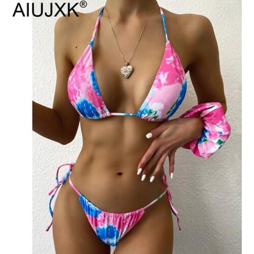 AIUJXK New Tie Dye Print Swimwear Women 2021 Sexy String 2 Pieces Swimsuit Summer Halter Lingerie Set Bra And Panty Biquini